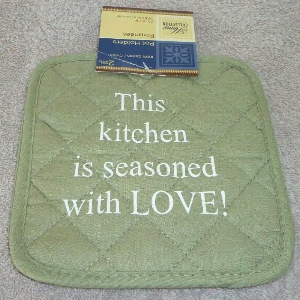 Two Potholders,Green,Kitchen,7in.X7in.Cotton